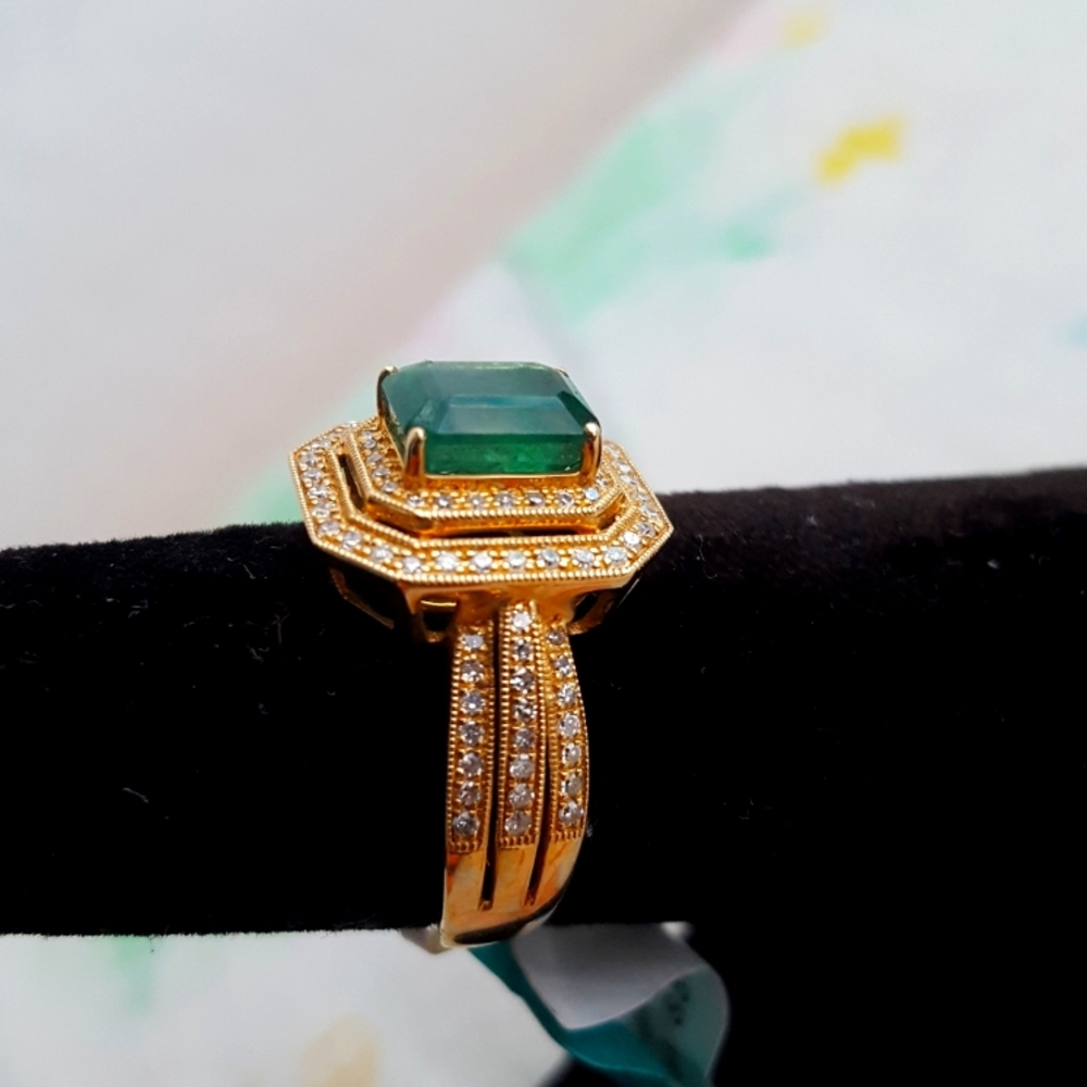 HP💫NWT🌙EFFY  14k Emerald Diamond Ring in Box Brasilica Collection - Picture 3 of 16